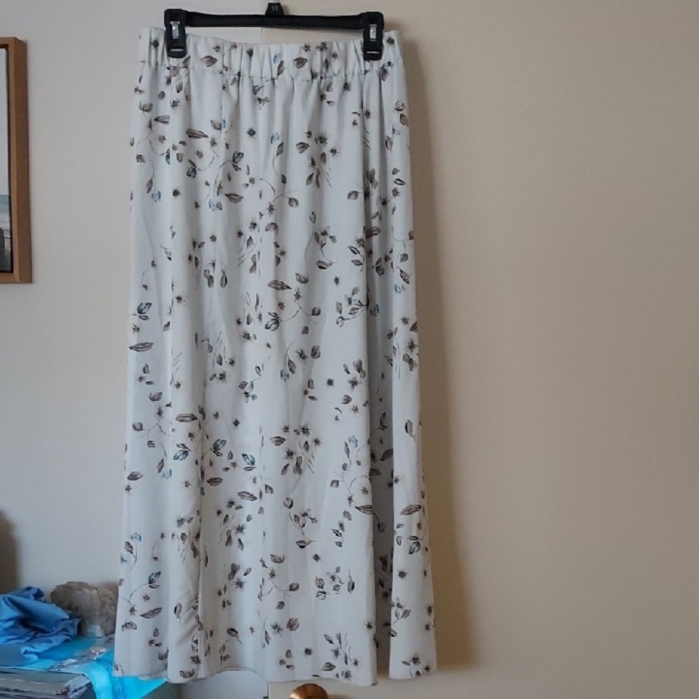 Light Floral Maxi Skirt - Cream with Brown Leaf Print